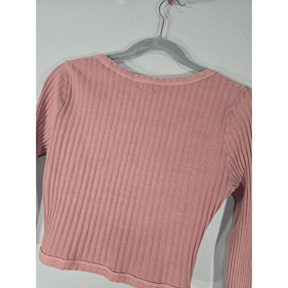 Aerie Cropped Ribbed Fitted Button Up Pink Cardigan Womens Size Medium NWT AC - Picture 6 of 6